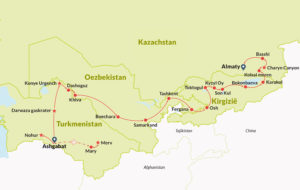 Routekaart in Centraal-Azië